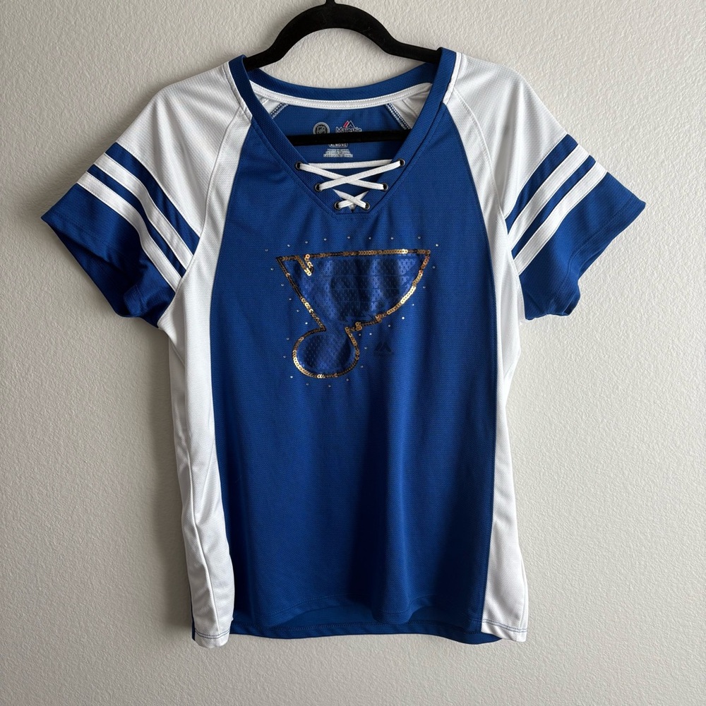 Majestic St. Louis Blues Hockey Blue and White Lace-Up Jersey